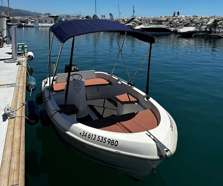 Marbella: Puerto Banús Boat Rental with No License Needed - Your Captain Time Around Puerto Banús: Lounge, Swim, and Look for Dolphins